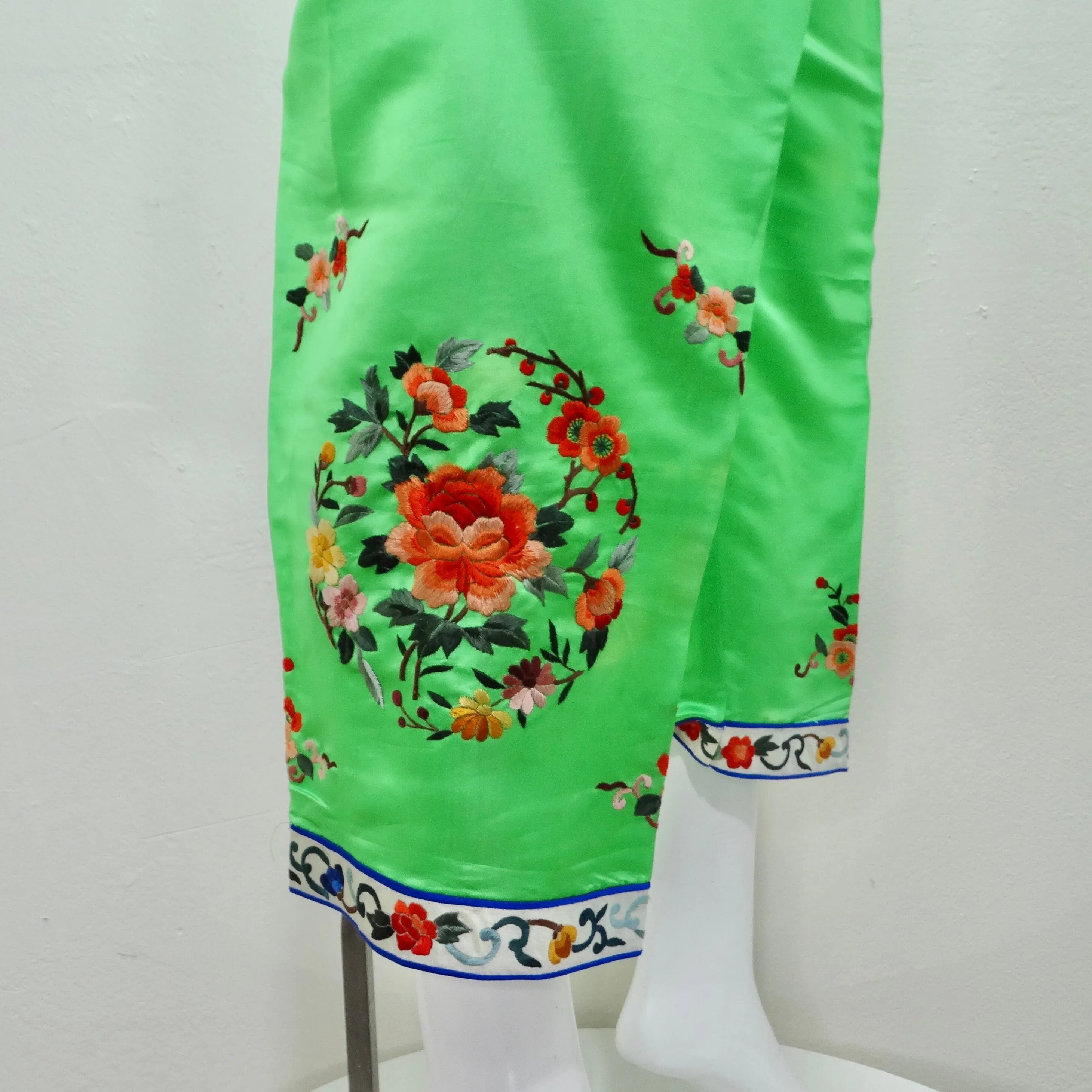 1970s Bright Green Satin Chinese Pajamas