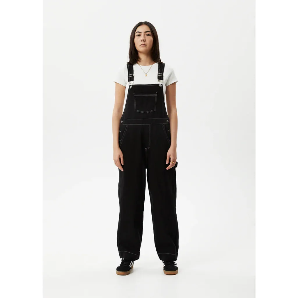 AFENDS LOUIS ORGANIC DENIM BAGGY OVERALLS - WASHED BLACK