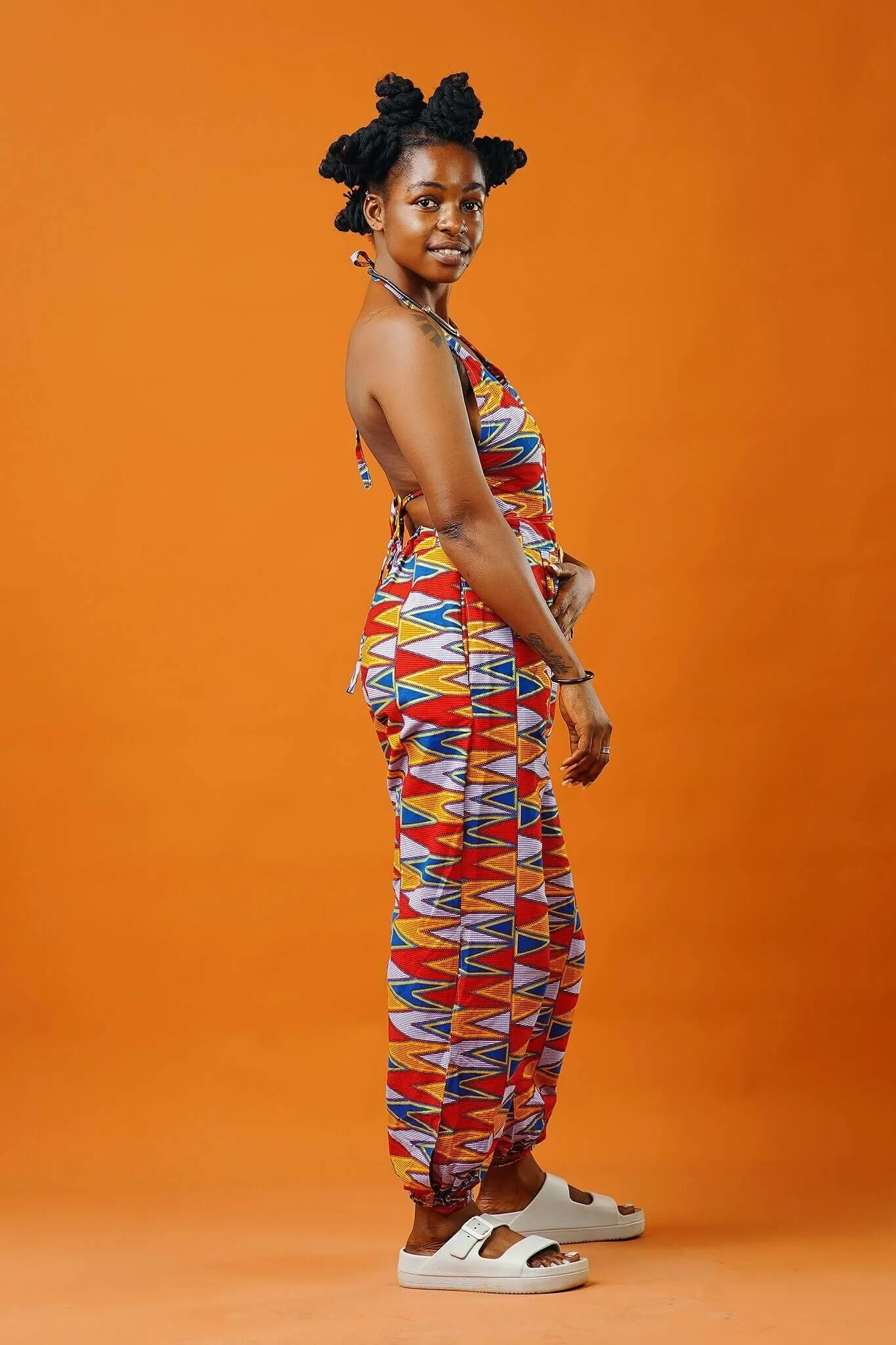 Ashanti Gold African Print Backless Jumpsuit