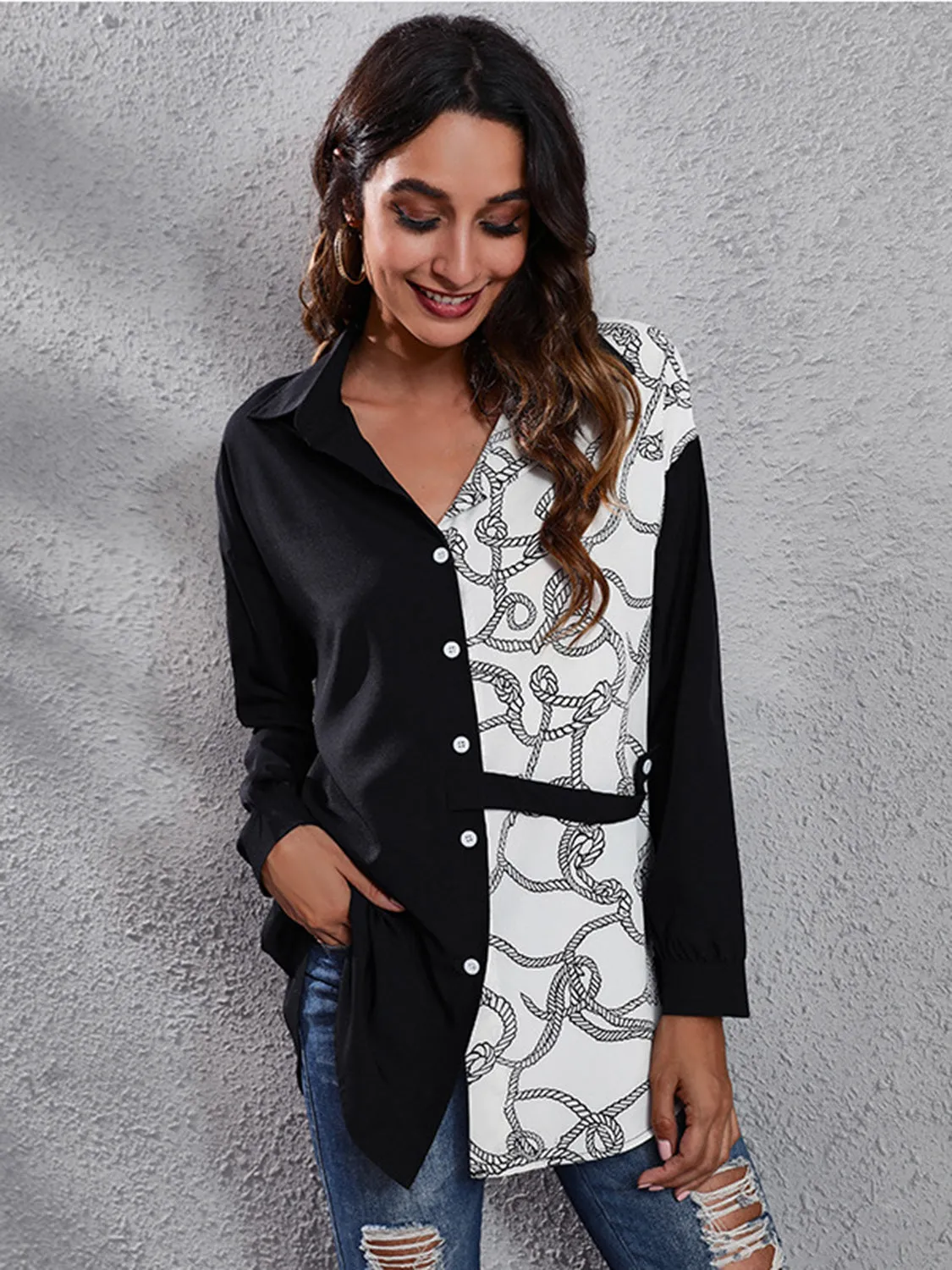 Blaize Printed Collared Neck Long Sleeve Shirt