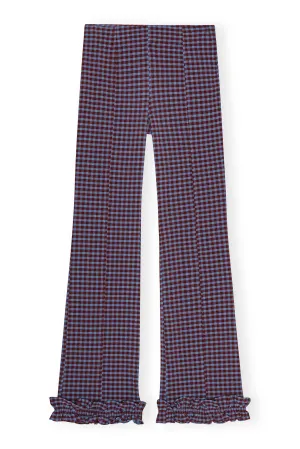 Checkered Stretch Seersucker Frill Pants