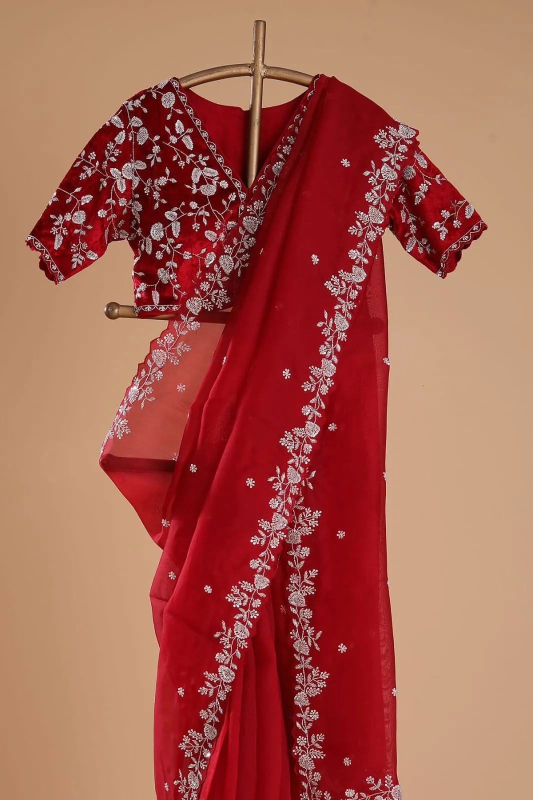 Designer Organza Silk Saree with Cutdana Handwork Border