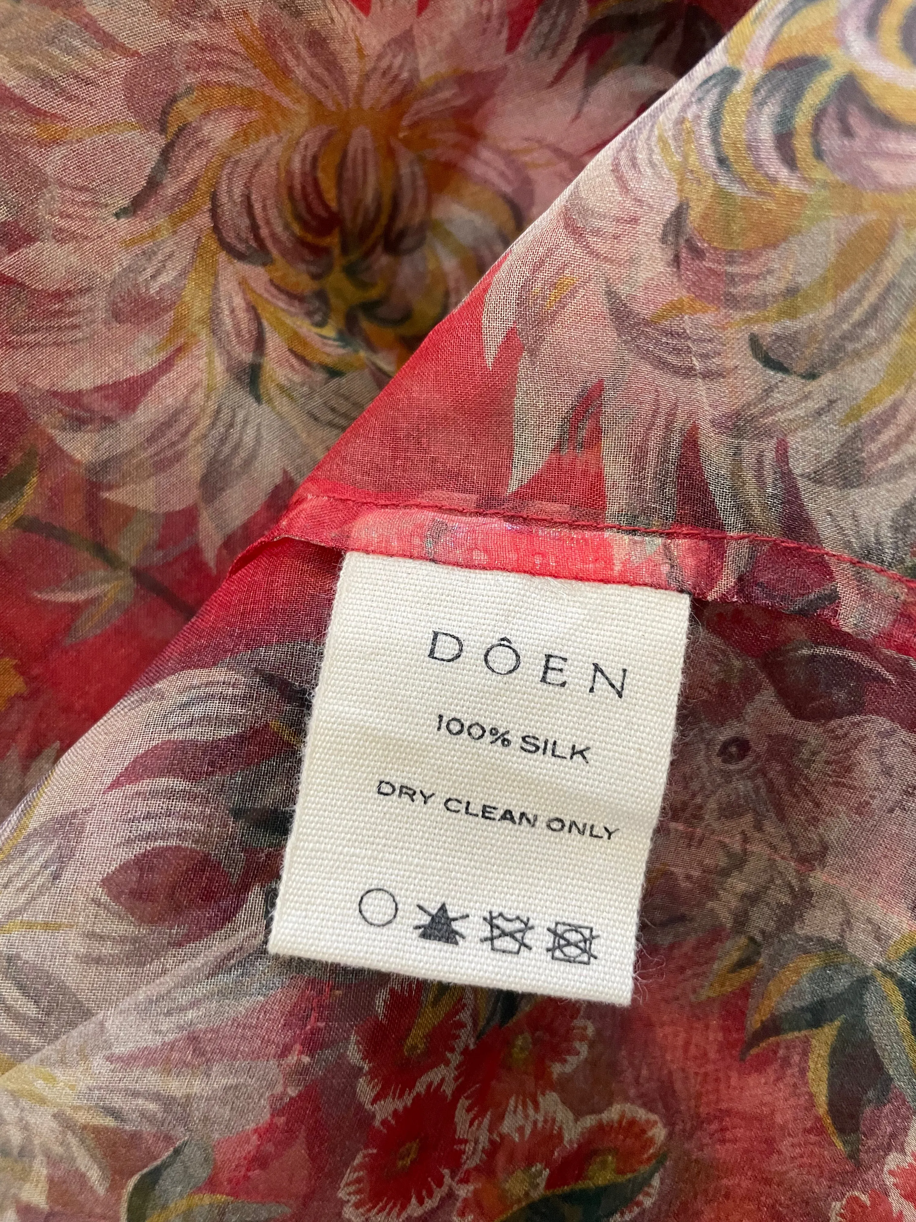 Doen Red Floral Armande Tiered Silk Dress