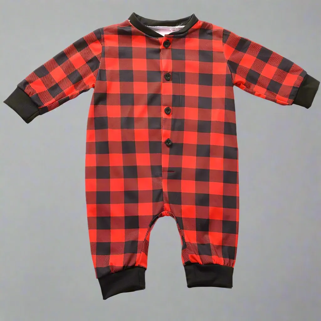 Family Matching Christmas Buffalo Plaid Onesies with Flap - Cozy Red & Black Pajamas