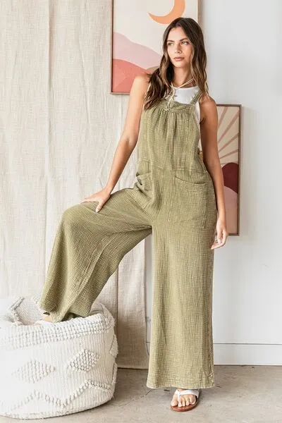 Hazel Blues® |  Mittoshop Textured Wide Leg Overalls