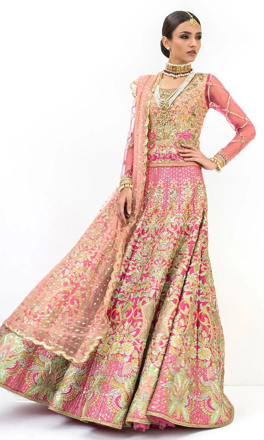 Heavily Embellished Pink Color Wedding Lehenga