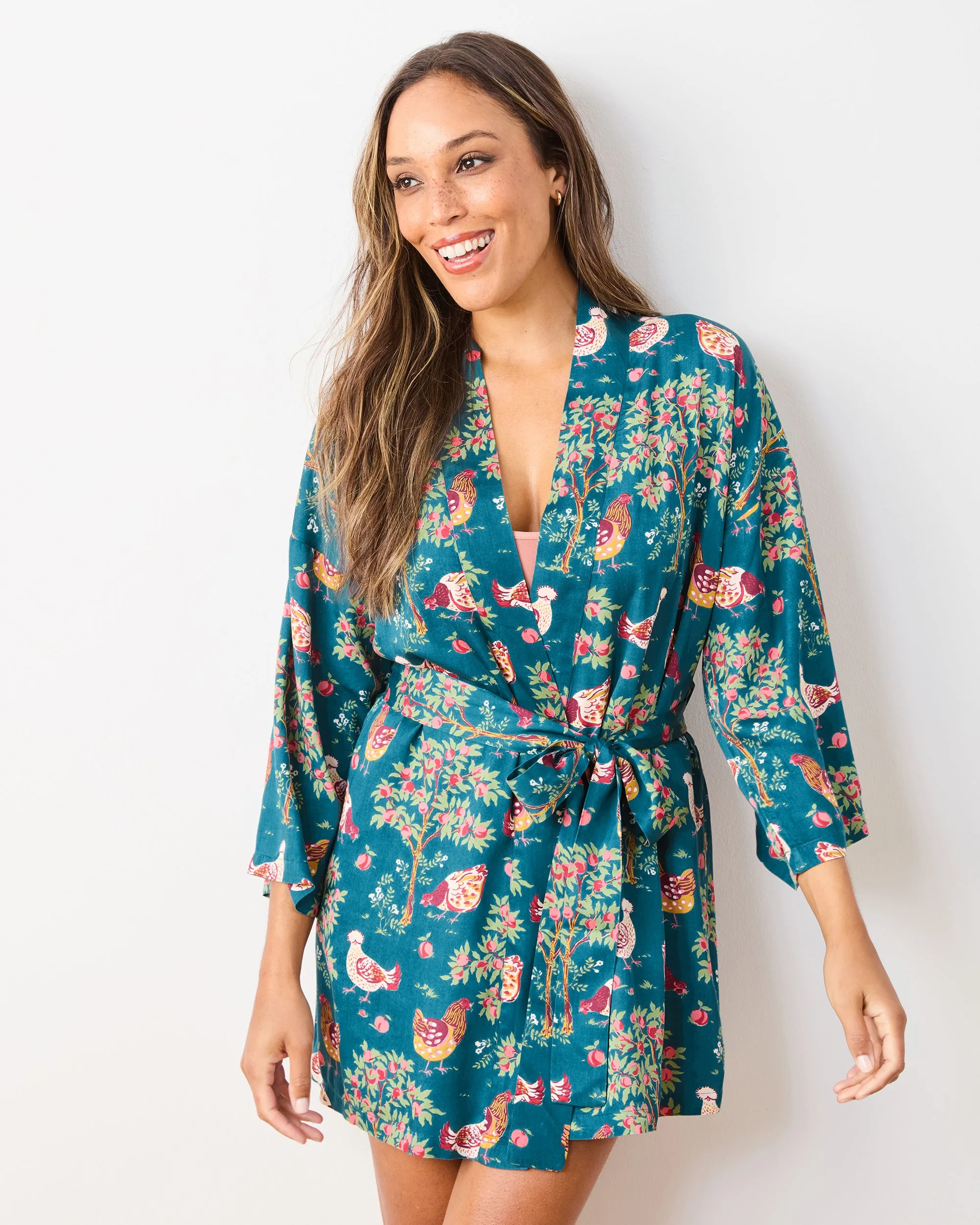 Hen House - Satin Glam Mini Robe - Navy