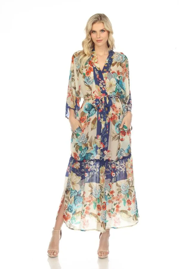 Johnny Was Emma Astrid Floral Print Waist Tie Kimono Boho Chic C41722B6