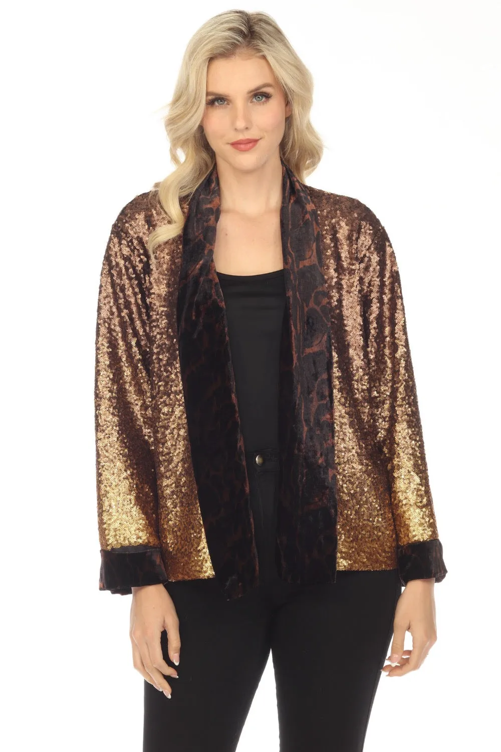 Johnny Was Sequin Gold Plaza Lined Open Front Kimono Boho Chic R48223A9