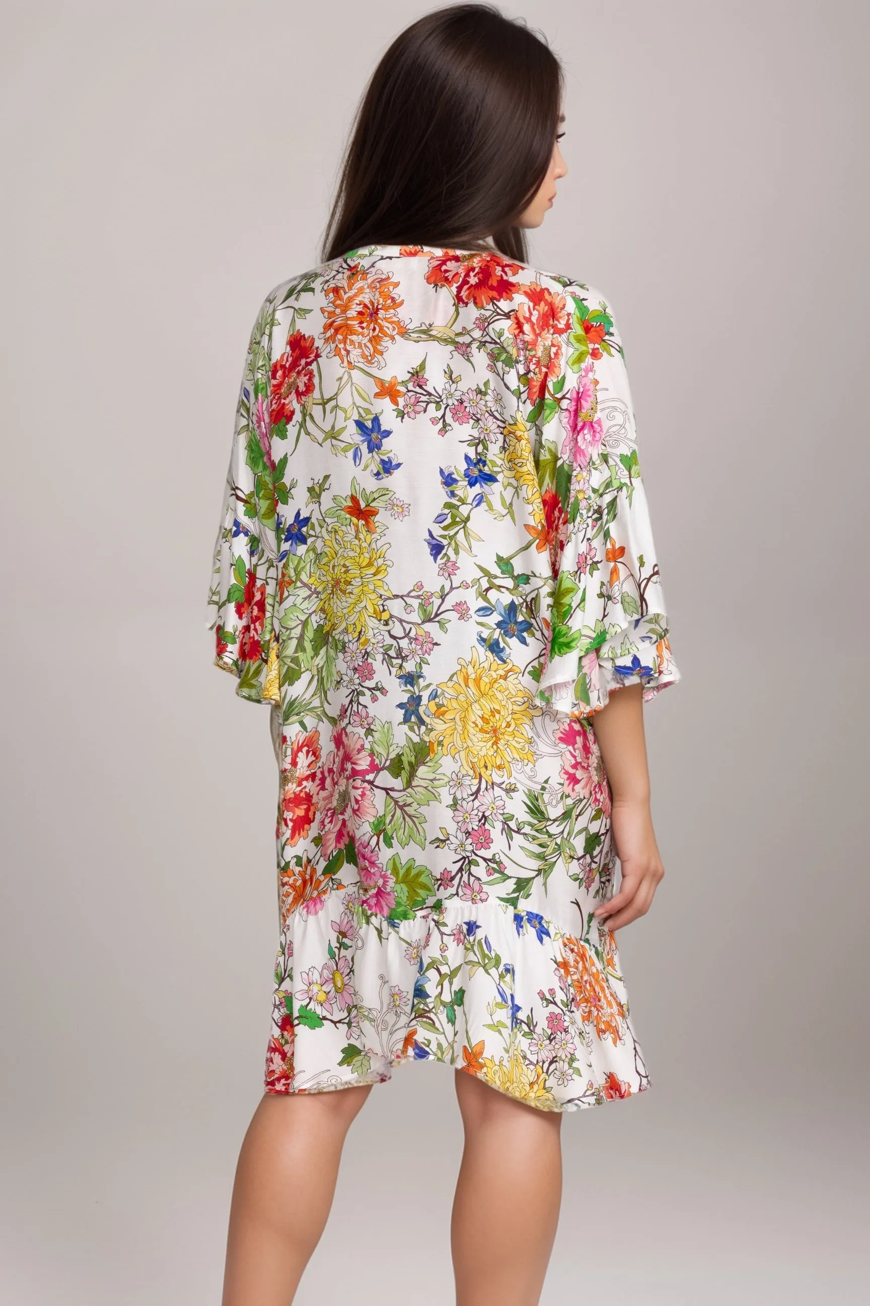 Johnny Was White Metalli Giorno Floral Ruffle Kimono CSW0424-A