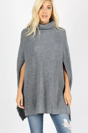 KARLEEN TURTLENECK PONCHO GREY