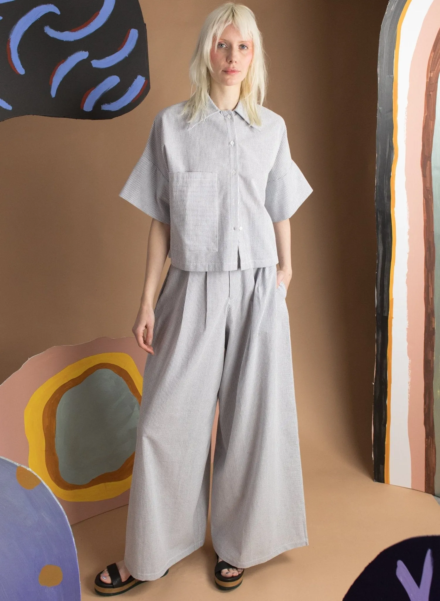 Long Secret Pant - Navy Seersucker