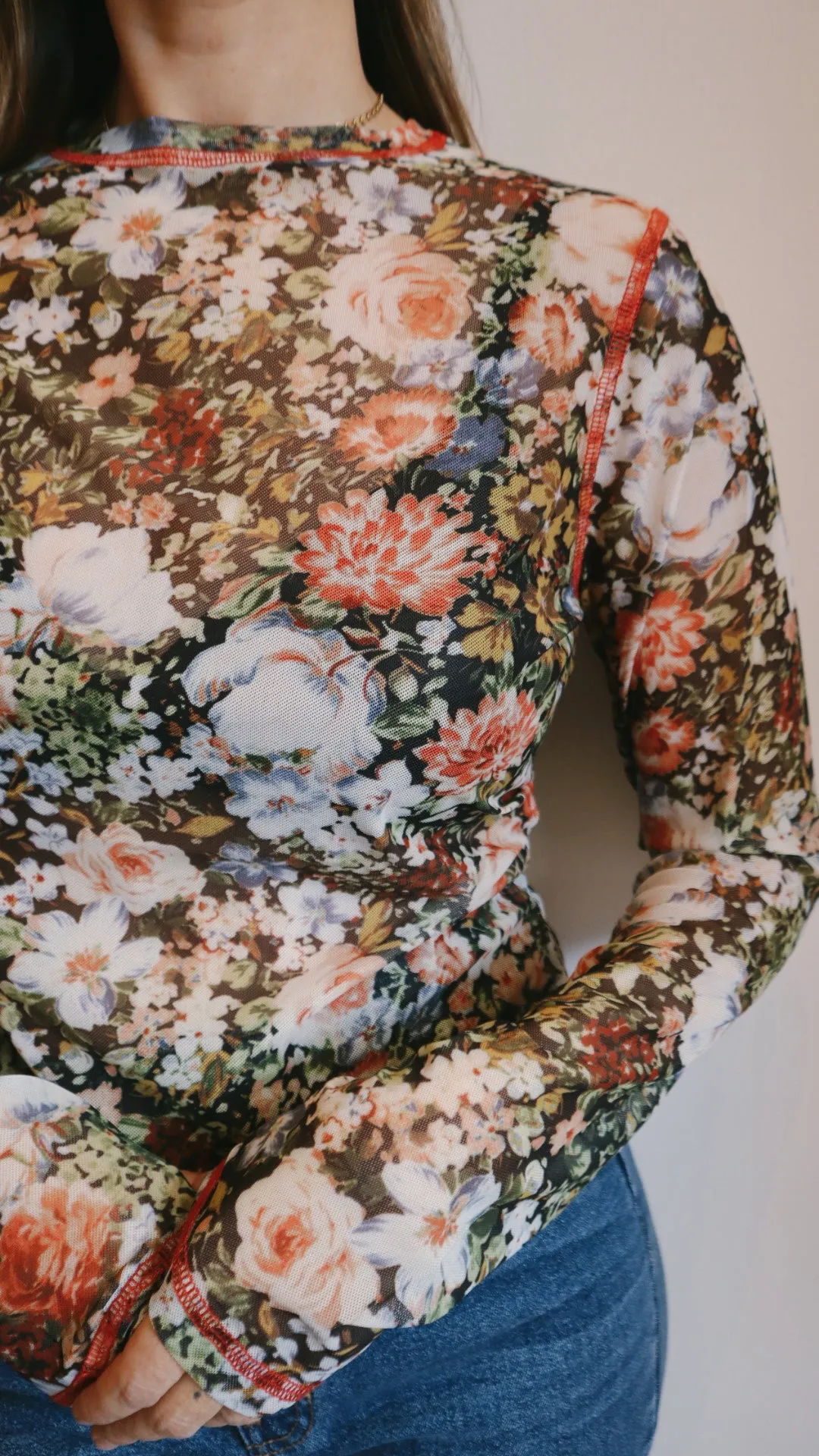 Long Sleeve Mesh Layering Top