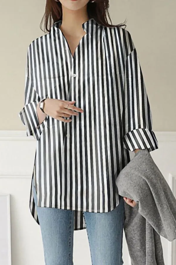 Long Sleeved Striped Printed Shirt