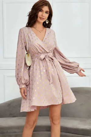 Melissa Tied Printed Surplice Long Sleeve Dress