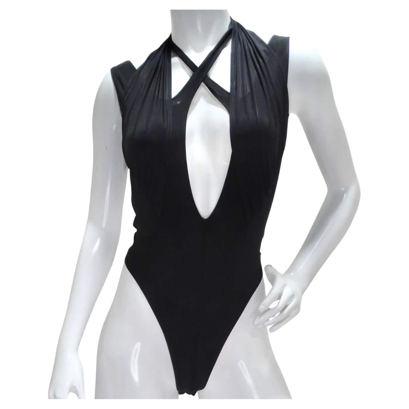 Mugler Black Criss Cross Bodysuit