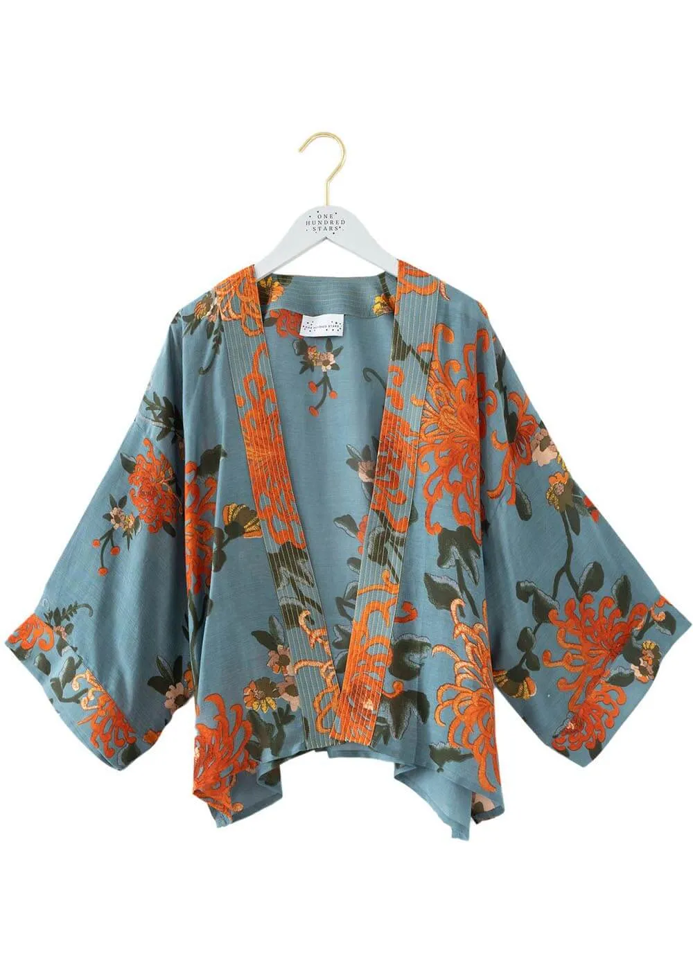 One Hundred Stars Chrysanthemum Short Kimono Grey