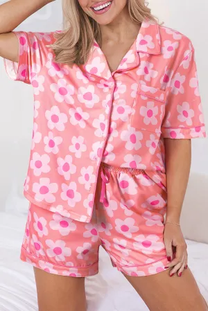 Pink Flower Print Pajamas Set