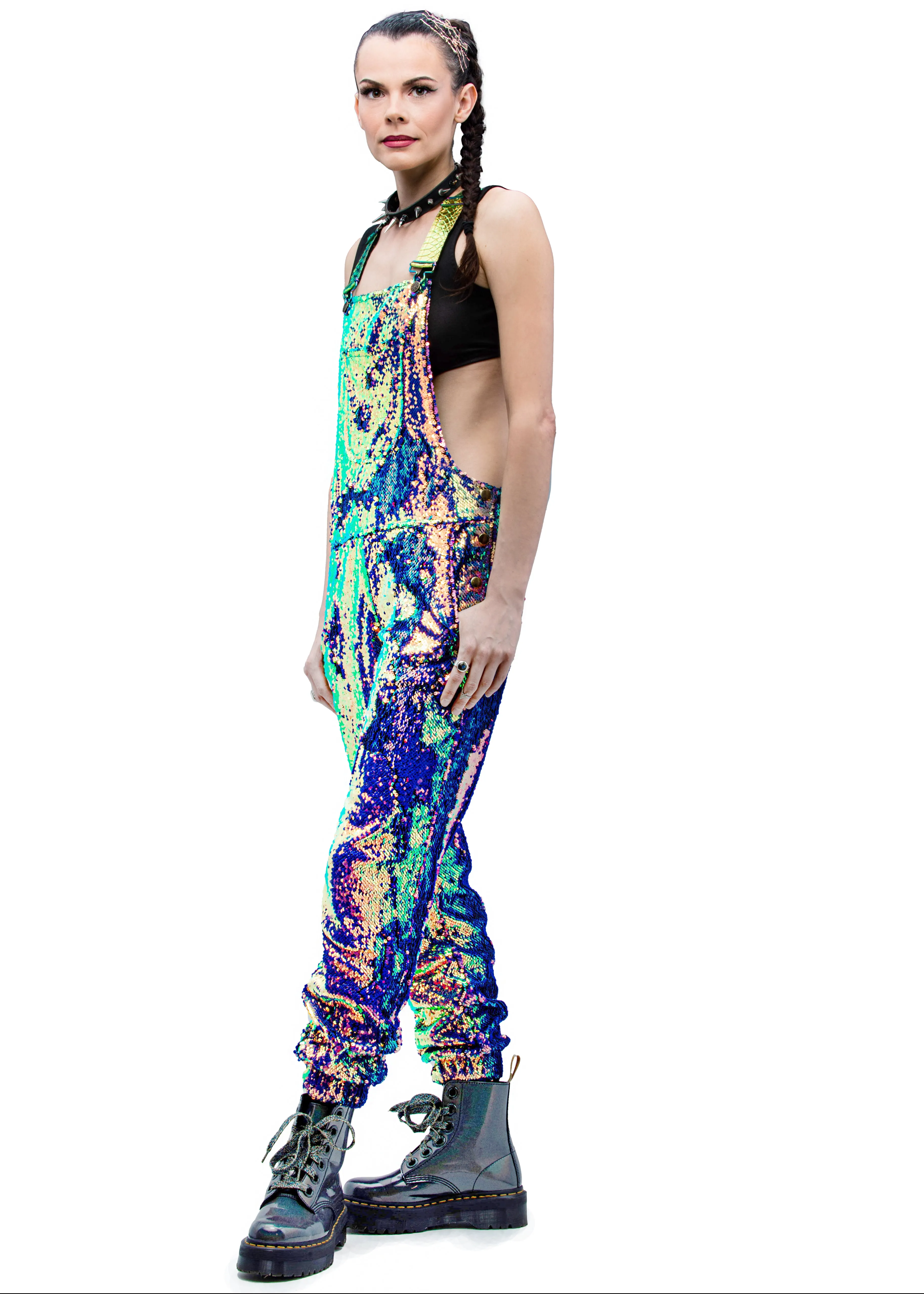 Purple Rain Jogger Sequin Overalls