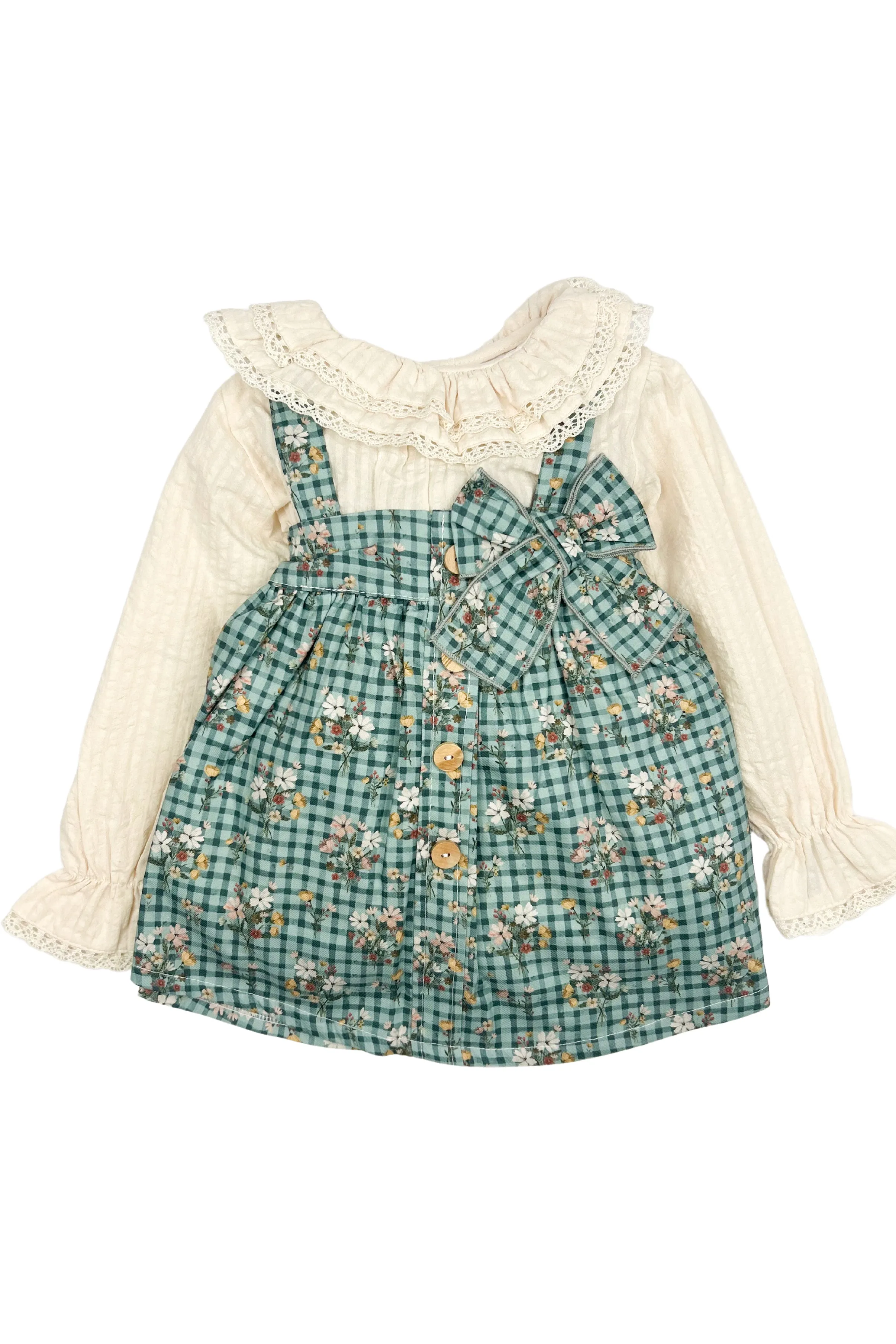"Lucy" Blouse & Teal Gingham Pinafore Dress