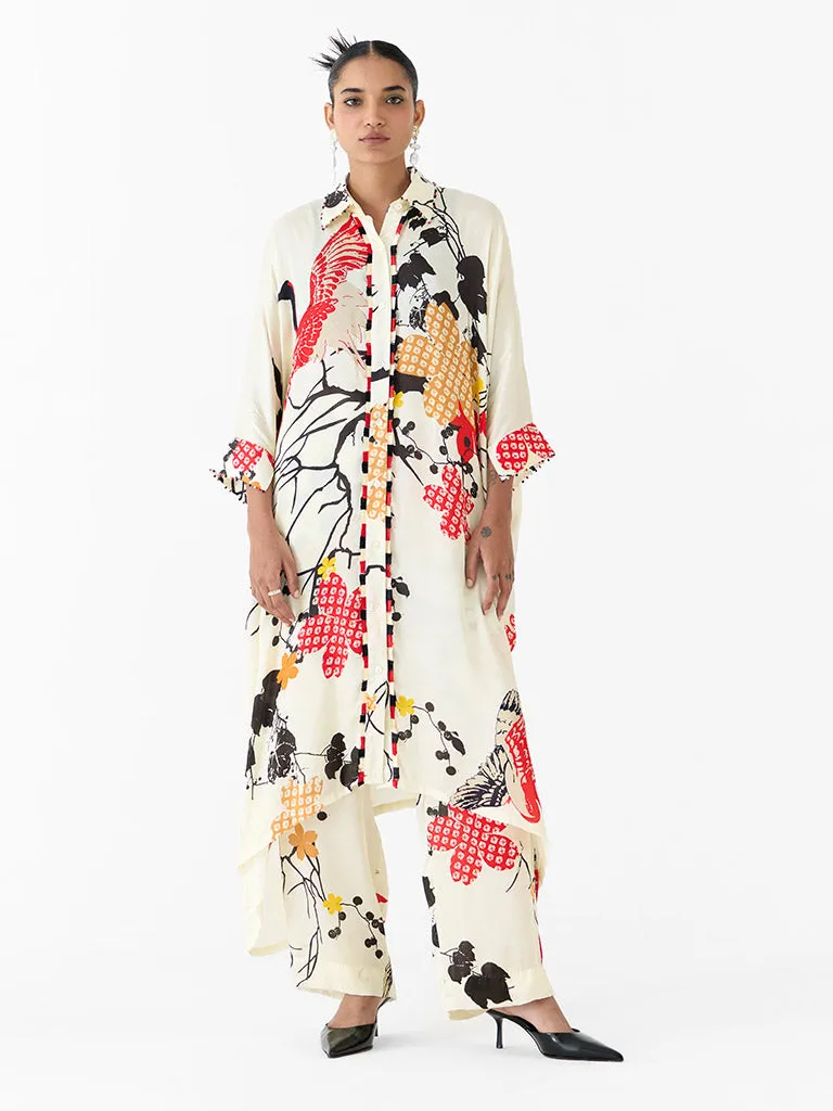 Red Crane Kimono & Pants Co-ord