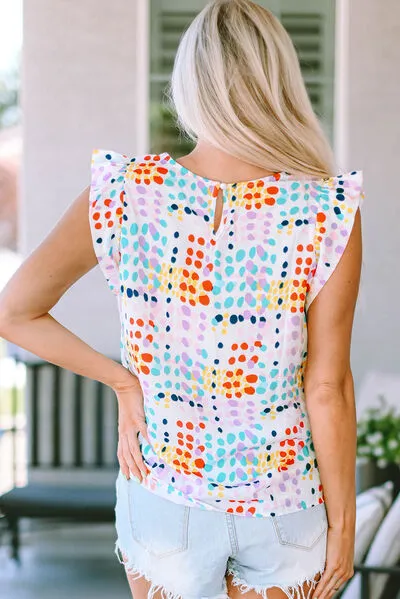 Roxy Ruffled Printed Round Neck Blouse