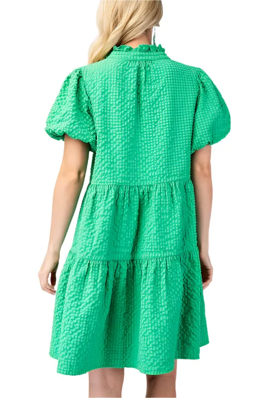 Seersucker Puff Sleeve Mini Dress