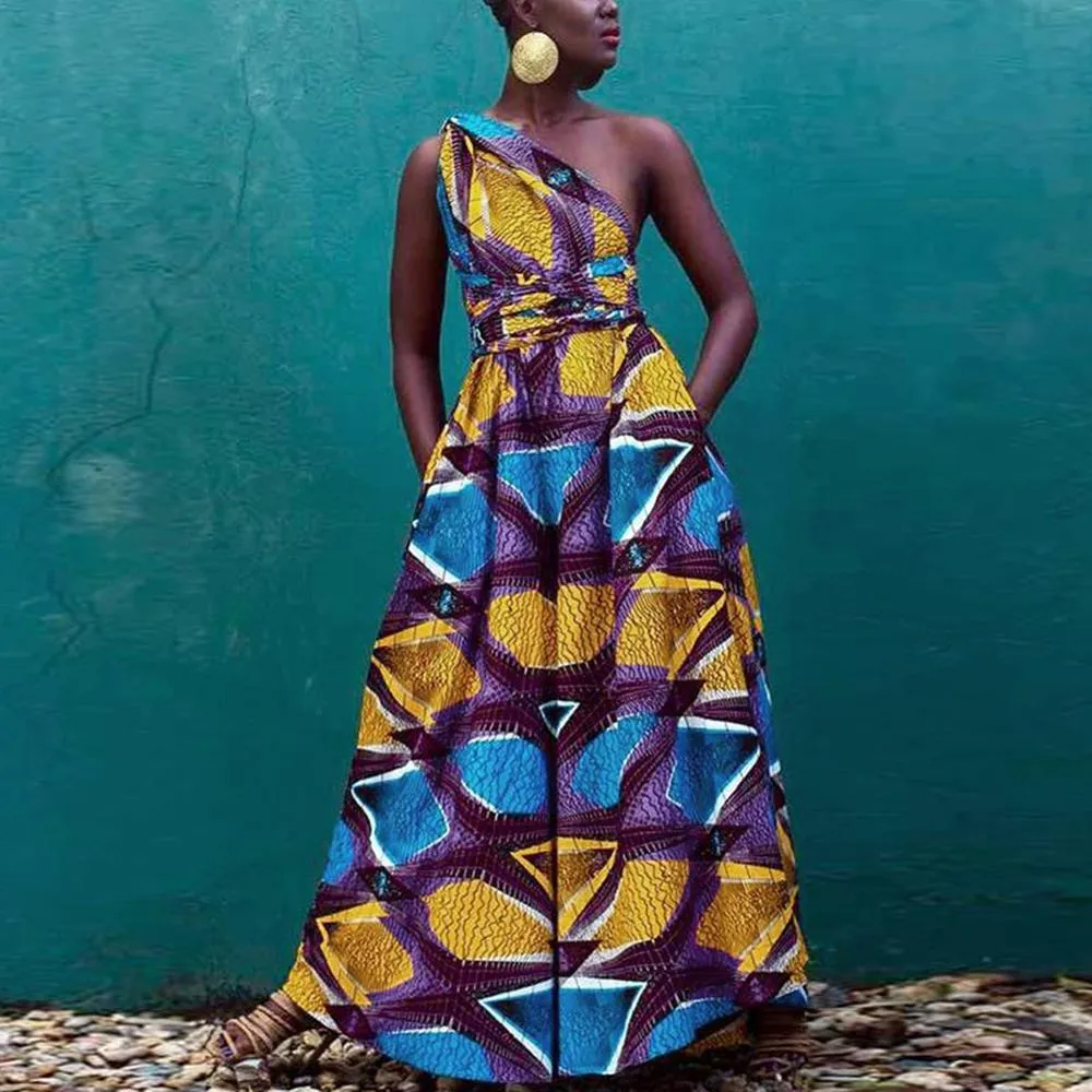 Single Shoulder Ankara Flare Bottom Jumper