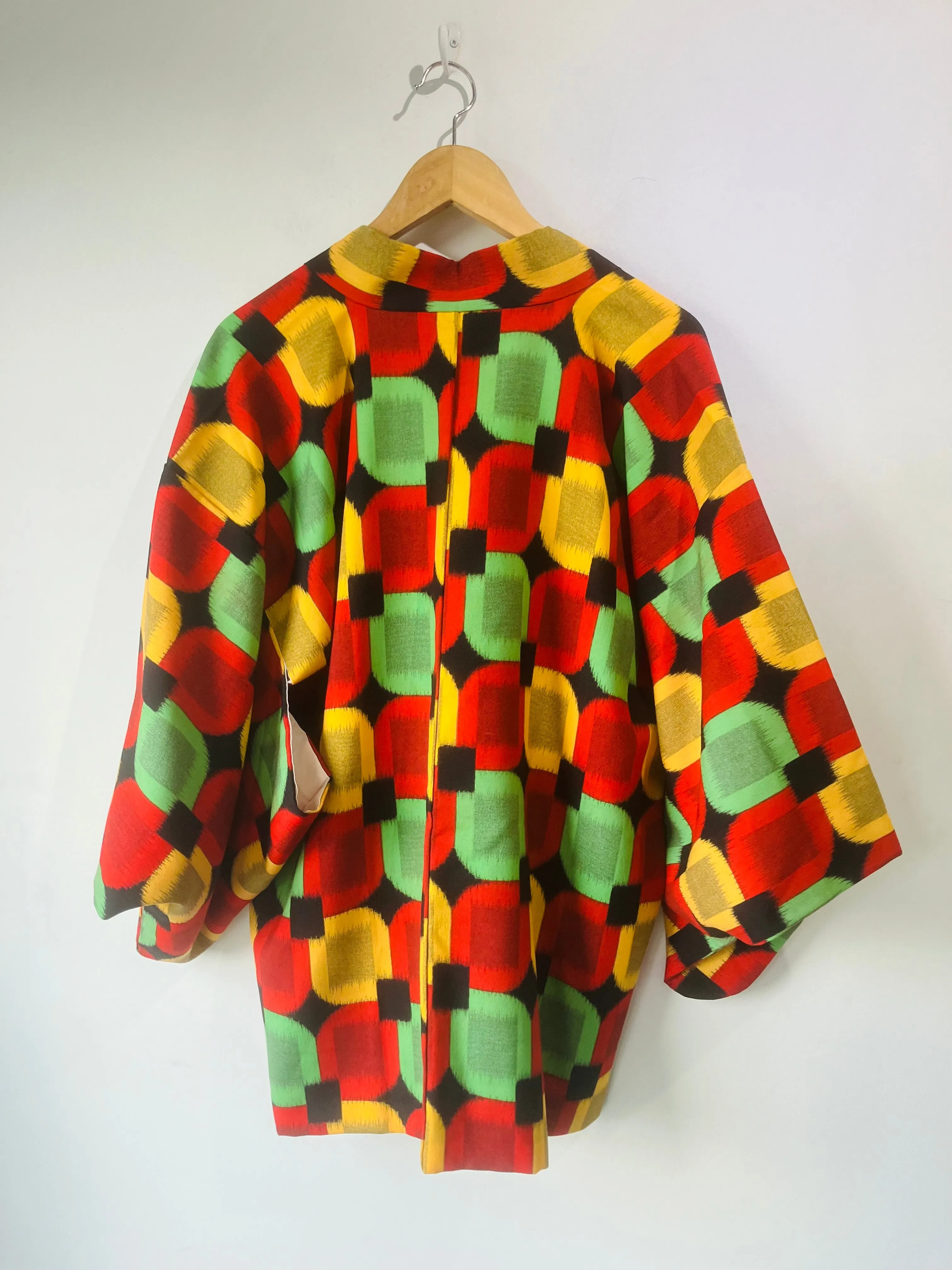Vintage Red, Green, Black and Yellow Kimono