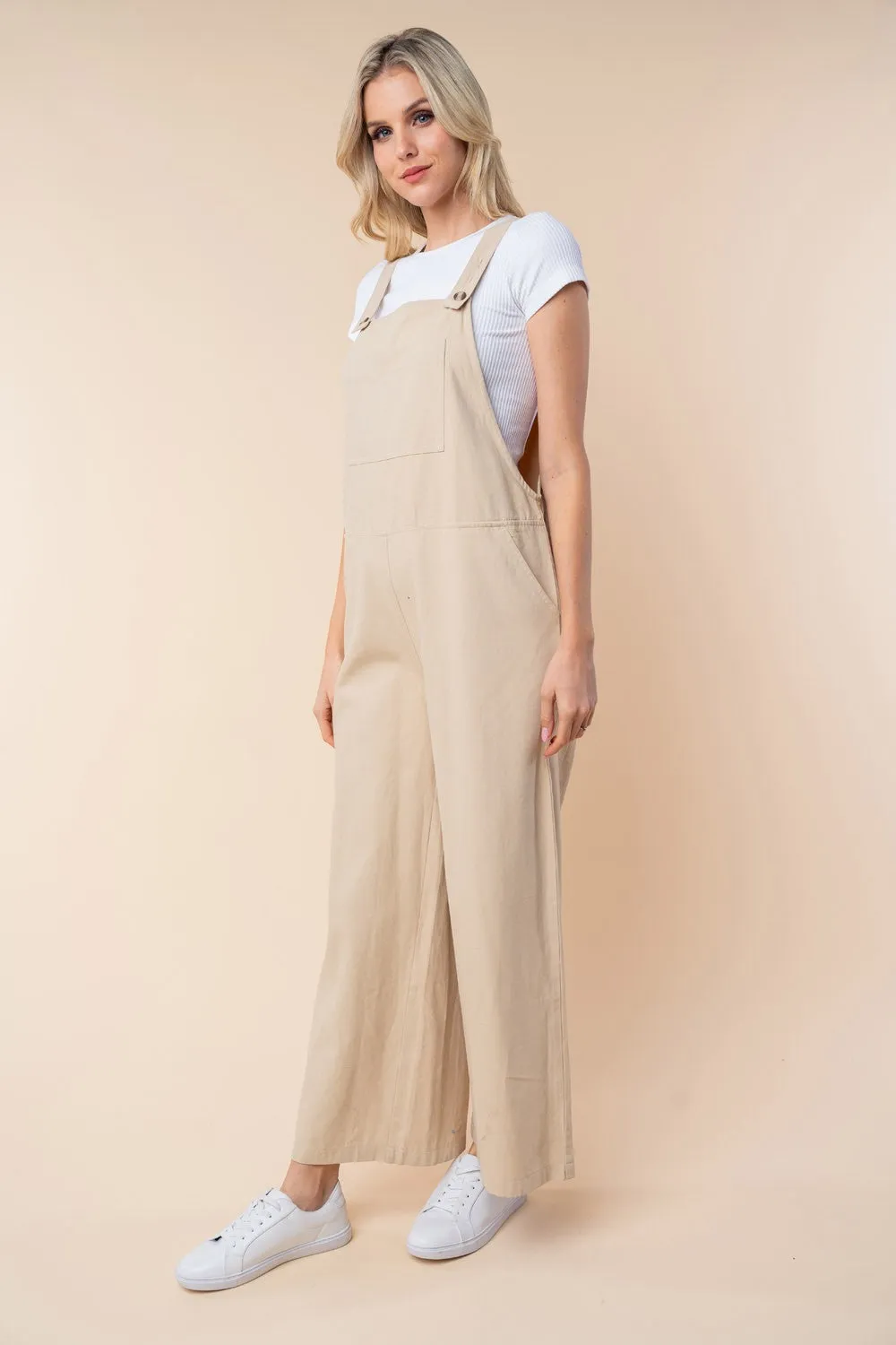 White Birch Oatmeal Wide Leg Jumpsuit