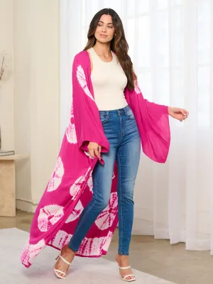 WOMEN'S LONG SLEEVES OPEN FRONT PRINTED KIMONO