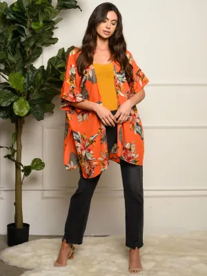 WOMEN'S SHORT SLEEVE FLORAL KIMONO